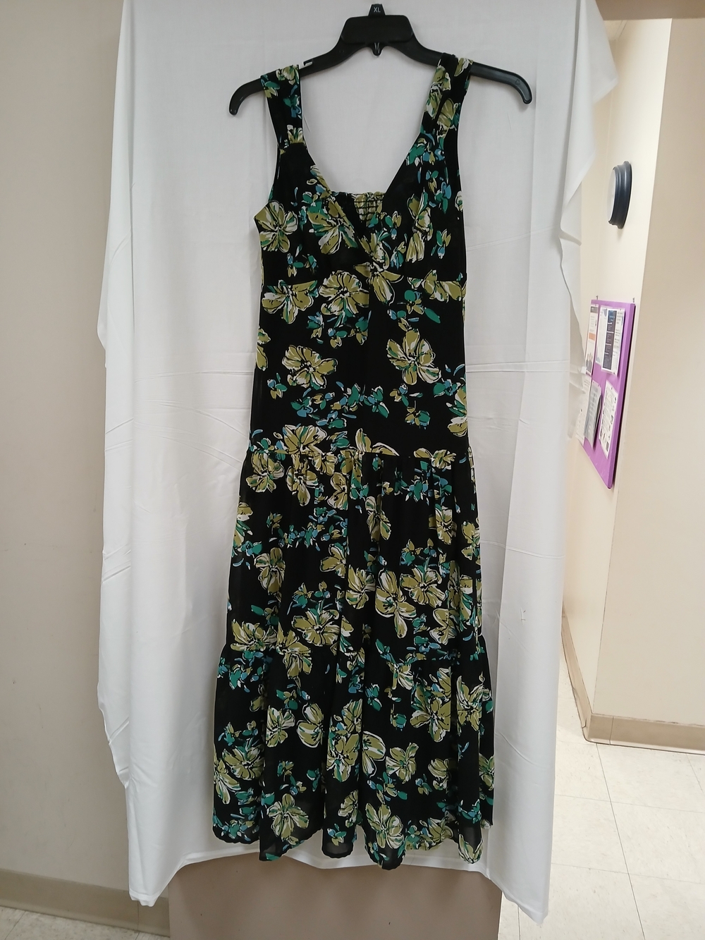 Women's Black Floral Maxi Dress with Green & Teal Blooms